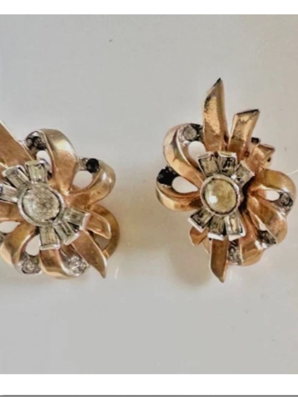 Vintage Signed Mazer Jomaz 1940s Rhinestone & Gold Tone Earrings